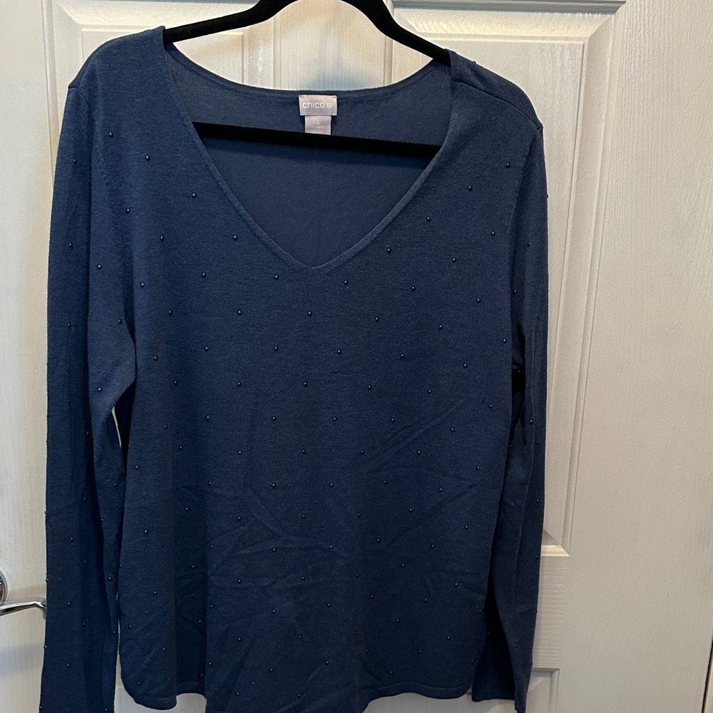 Chico's Deep Blue Knit Top Metal Stud Detail Size XL (Chico’s 3)